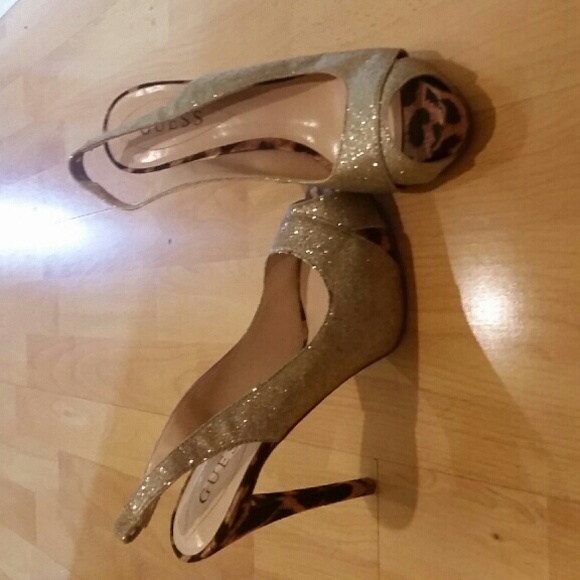 Guess heels cheetah and gold sparkle