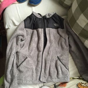 Grey zip up fleece north face jacket