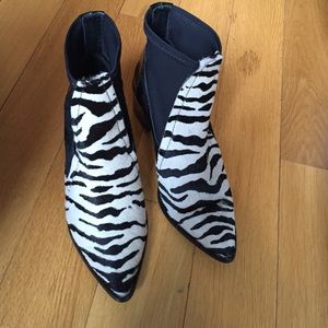 Tibi black and white calf hair boots gently used
