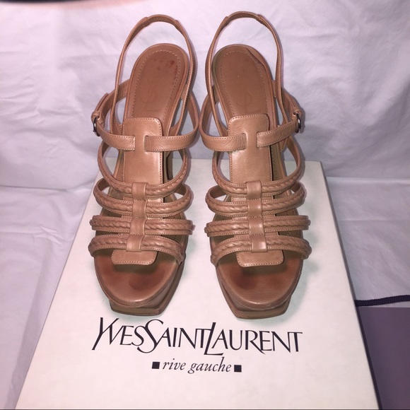 YSL Nude Braided Leather Hampton Sandal