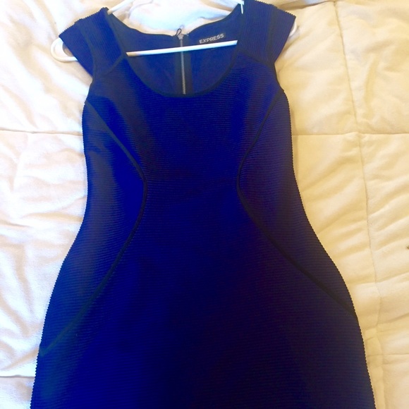 Blue ribbed knee length dress