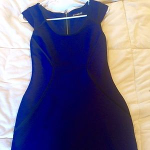 Blue ribbed knee length dress