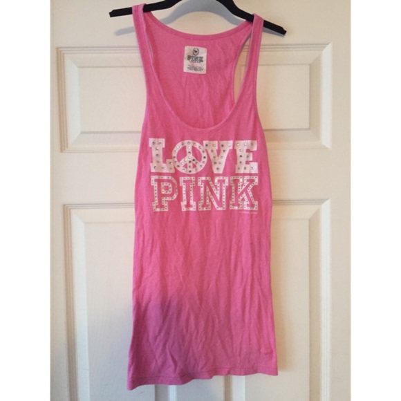 PINK love pink peace tank rhinestoned
