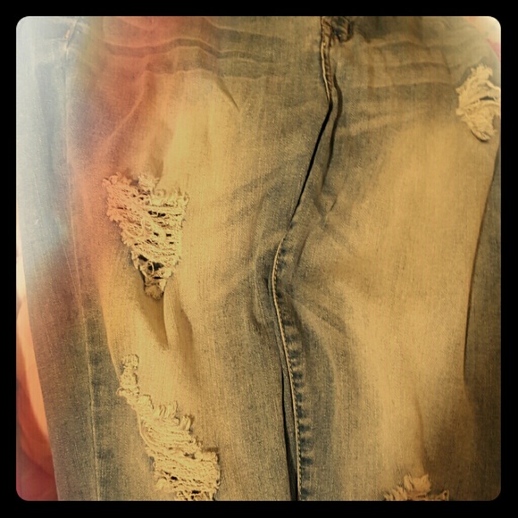 High waisted, light blue jeans