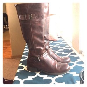 Brown faux leather boots