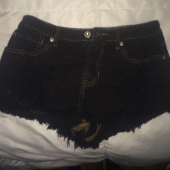 high wasted distressed black shorts