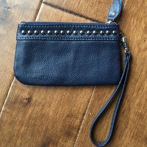 Leather studded blue wristlet