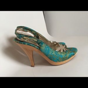 Turquoise and gold Chines Laundry heels 8.5