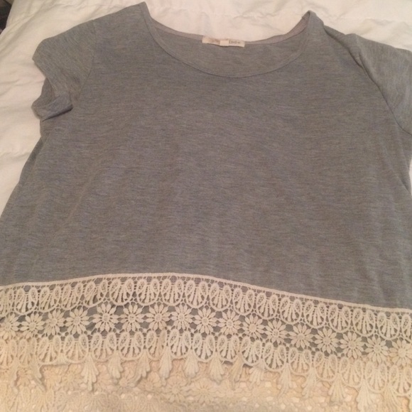 grey shirt with lace detail