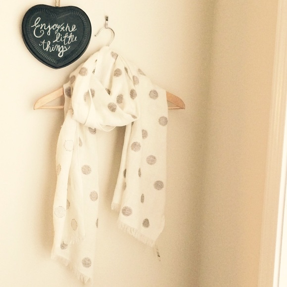 NWT - Talbots White & Silver Polka Dot Scarf