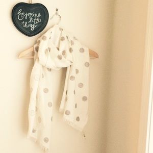 NWT - Talbots White & Silver Polka Dot Scarf