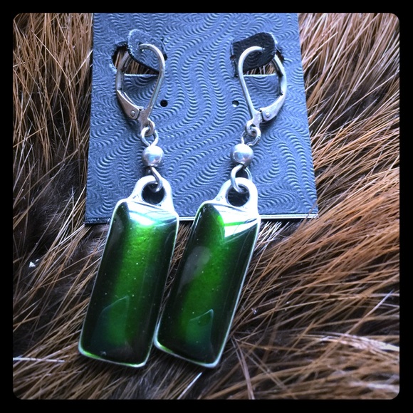 Emerald green enamel dangle earrings