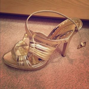 BCBGirls gold, strapped heels!
