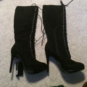 Black Lace Up Heeled Boots