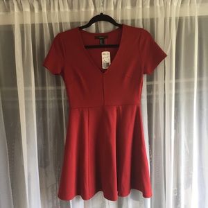 Short red v-neck dress