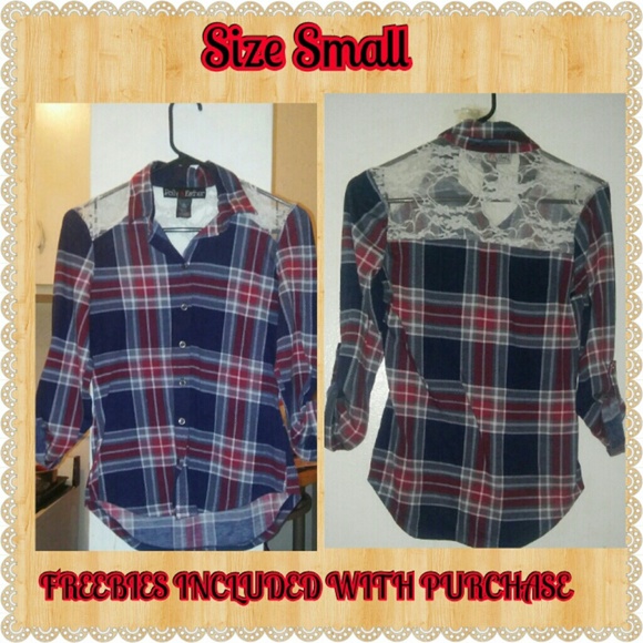 Polly & Esther Tops - Plaid W/Lace-Adjustable Sleeves