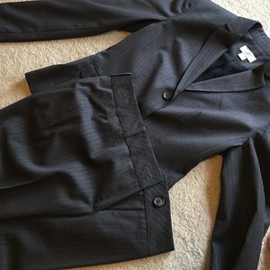 Gray pinstripe dress pants.