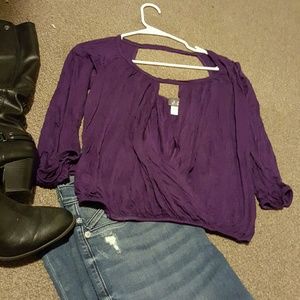 Purple front open sleeve shirt