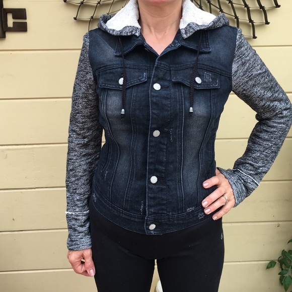 Black Rivet Distressed Jean Jacket - Picture 3 of 4