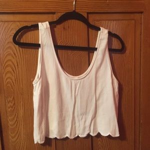LA Hearts white crop top with scalloped bottom
