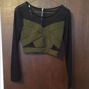 Olive green long sleeve crop top