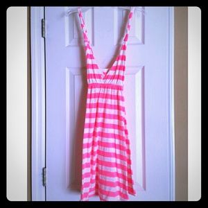 Neon pink striped swim coverup