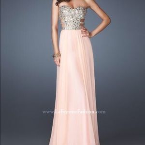 La Femme Peach Prom Dress