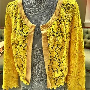 Yellow lace jacket from Anthropologie