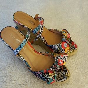 Colorful floral platform wedges
