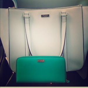 Large White Kate Spade purse and turquoise wallet