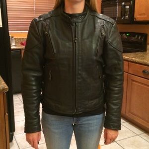 Women's Warm heavy leather motorcycle biker jacket