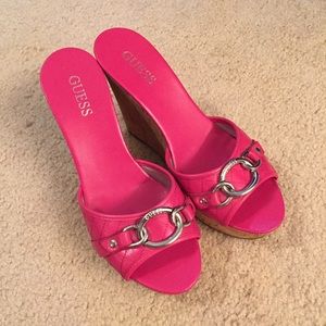 GUESS hot pink platform wedge