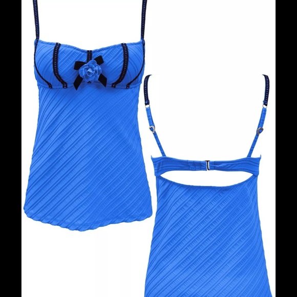 NWT Betsey Johnson tankini S blue black swimsuit - Picture 2 of 3