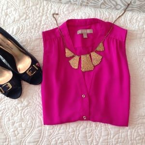 Pink sleeveless button down
