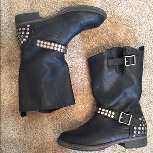 Black studded moto boots