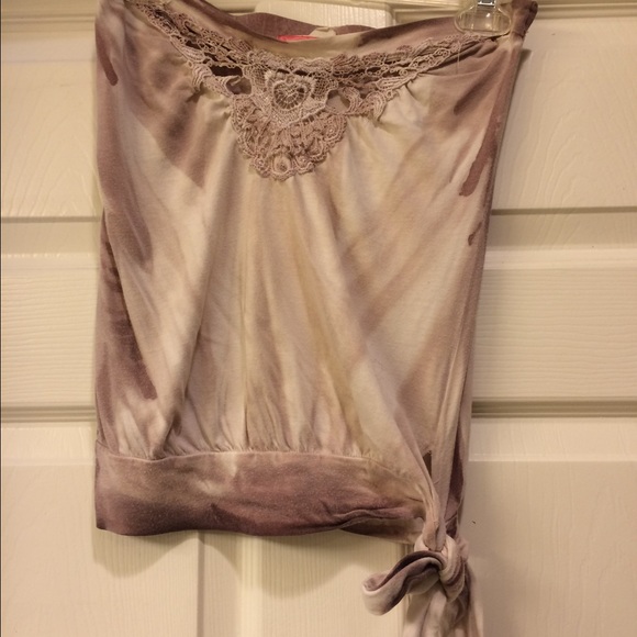 Purple and off white crop top with lace detail