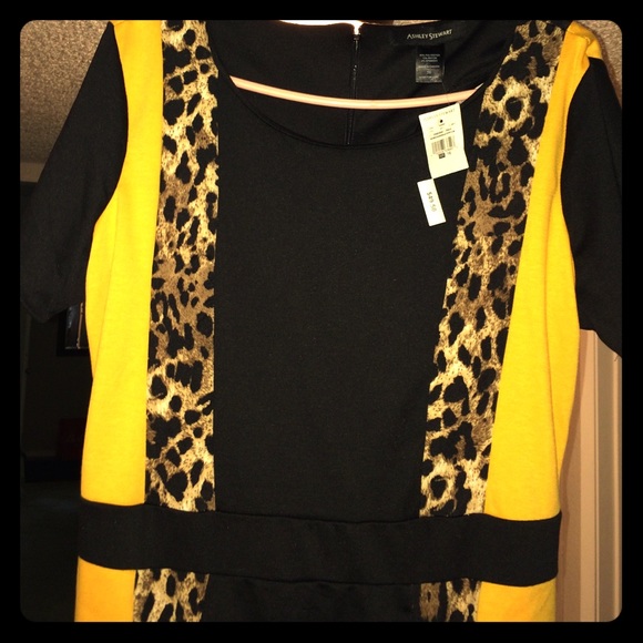 Leopard print dress with black and yellow