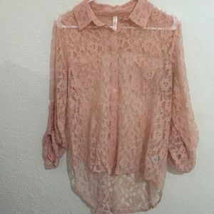 Long sleeved light pink lace blouse