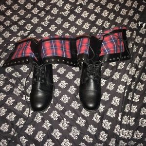 Black and plaid combat boots