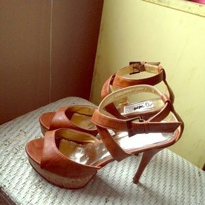 Brown faux leather opened toe 5 inch heels