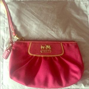 Coach Corner Zip Wristlet in Cyclamen Silky Fabric