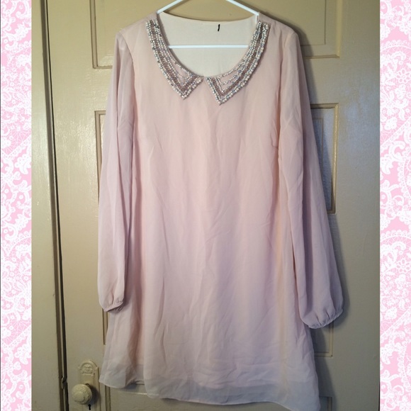 Blush Swing Dress with Jeweled Collar