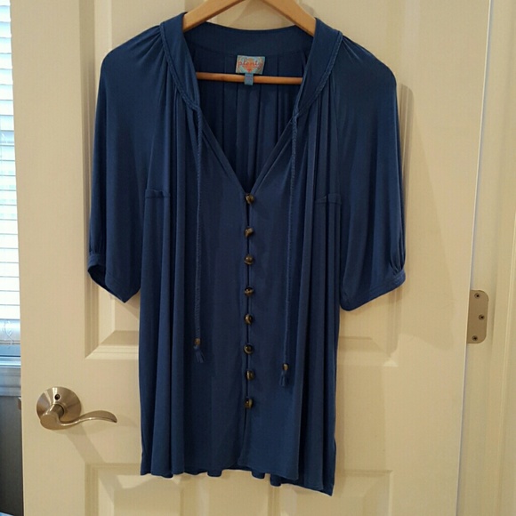 Plenty by Tracy Reese Blue Boho Short Sleeve Top S