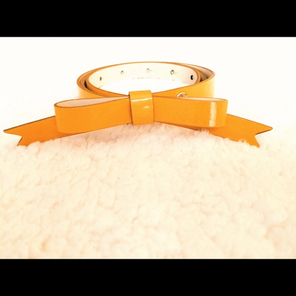 Talbots Patent Leather Bow Belt in Mustard