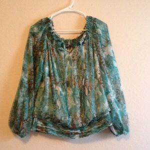 snake print blouse in greens brown and white
