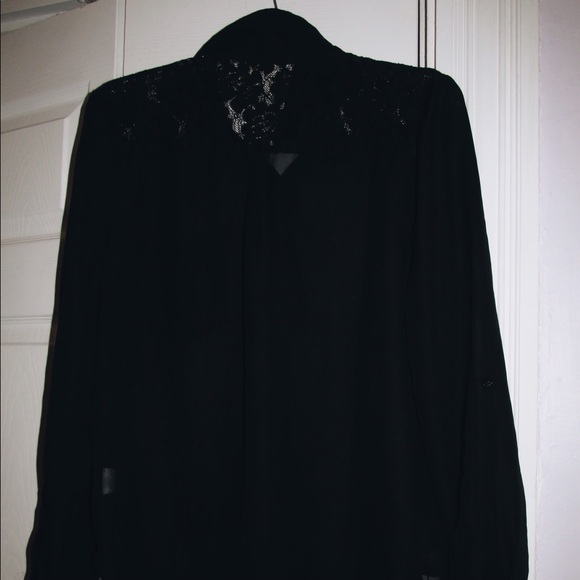 Black chiffon blouse with lace paneling - Picture 2 of 4