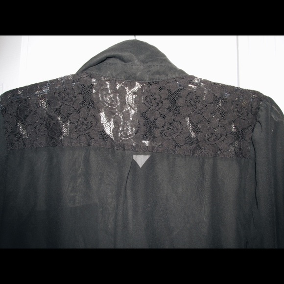 Black chiffon blouse with lace paneling - Picture 4 of 4