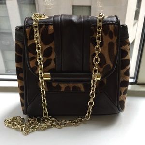 Hype brown leather and leopard shoulder bag
