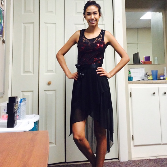 Black lace high low dress