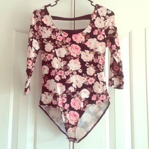 Black & Pink Floral Bodysuit